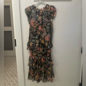 ZIMMERMAN 0P Black Floral Dress w/ Slip